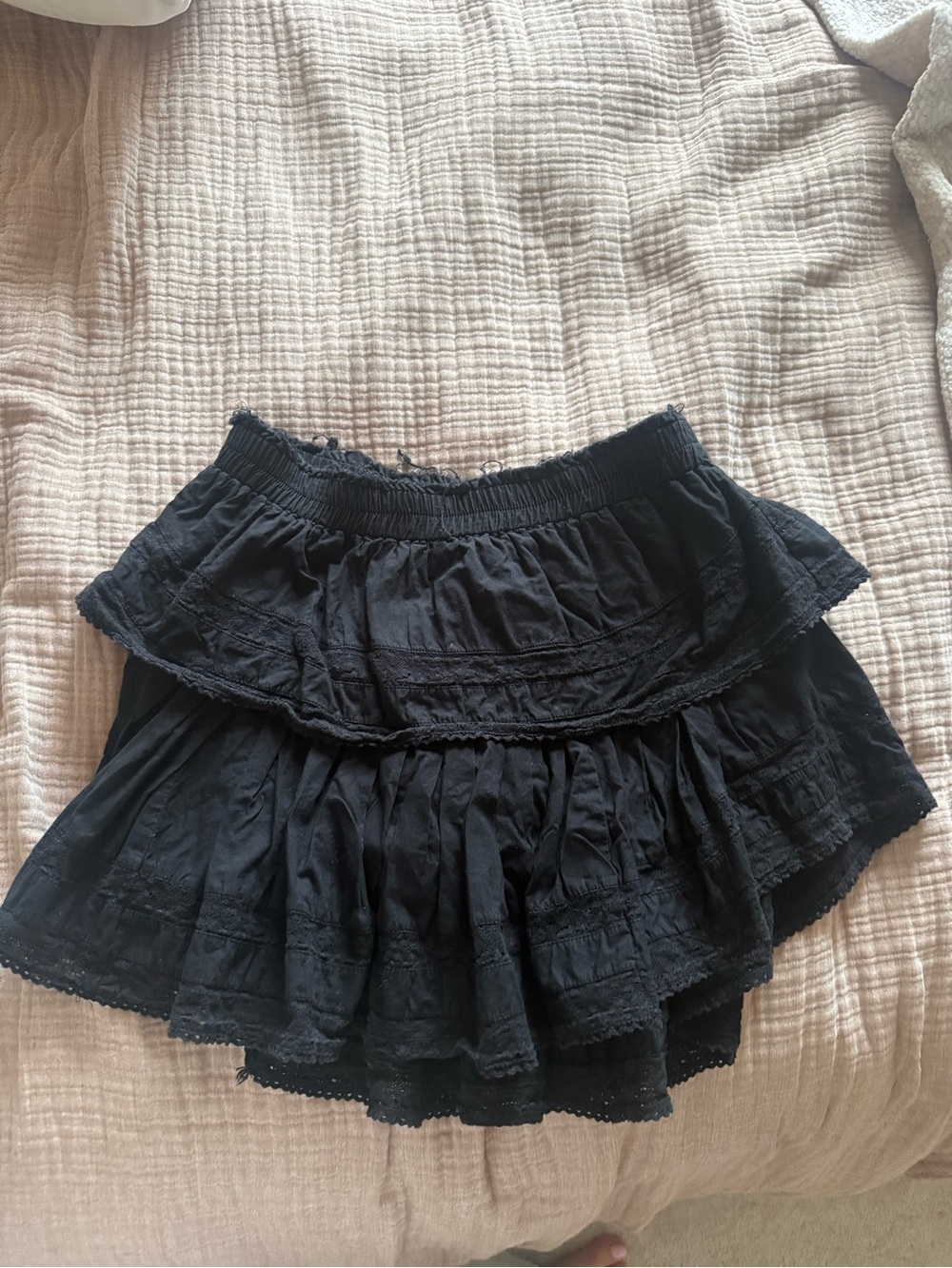 LoveShackFancy Black Tiered Ruffle Mini Skirt